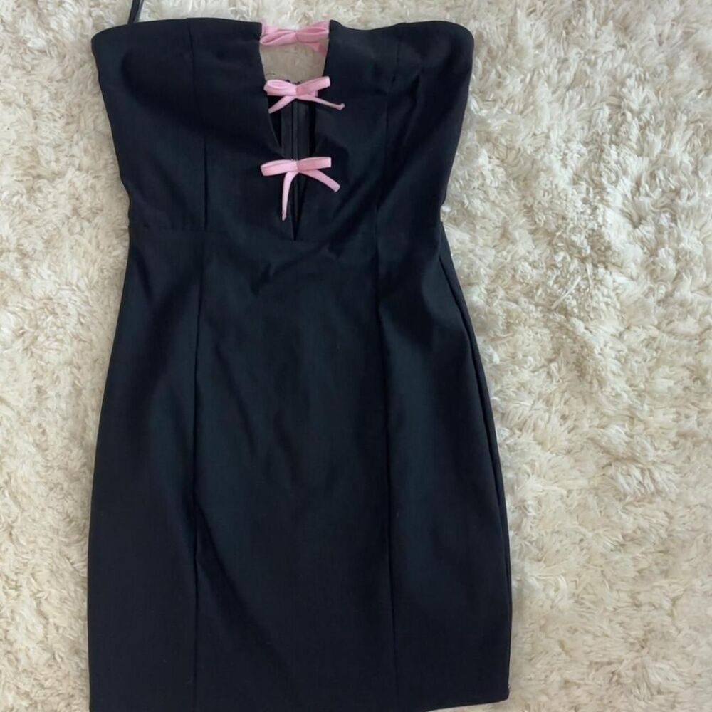 Motel pink bow detailed cocktail dress